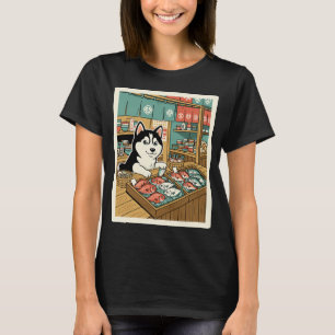 Camiseta Ilustración de Mercado de Pescado Shiba Inu Escena