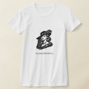 Camiseta Ilustración de Moda de Mujer Glamurosa con Gato
