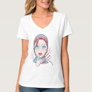 Camiseta ilustracion de moda hermosa mujer en gafas