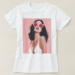 Camiseta Ilustracion De Moda Mujer Elegante Con Gafas De So