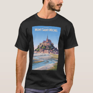 Camiseta Ilustración de Mont Saint Michel Arte de Viaje Vin