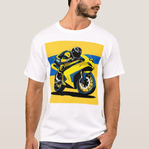 Camiseta Ilustración de motocicleta de carreras amarilla y 
