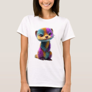 Camiseta Ilustración de mujer con hurón lindo y pelaje de a