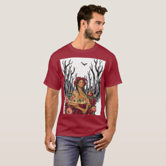 Camiseta Ilustración de mujer de arte popular floral vintag