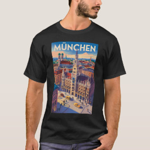 Camiseta Ilustración de Múnich Alemania Arte de Viaje Vinta