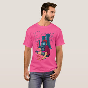 Camiseta ilustración de niño con máscara de gas,hombres enm