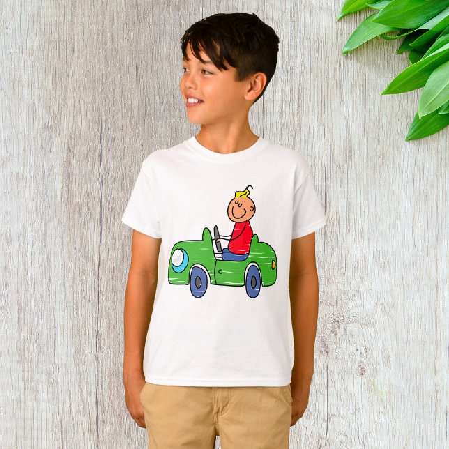 Camiseta Ilustracion de niños con auto verde lindo (Subido por el creador)