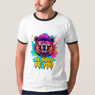 Camiseta Ilustración de oso audaz con eslogan inspirador
