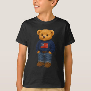 Camiseta Ilustración de oso genial americano USA Diseño grá
