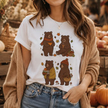 Ilustración de osos acogedores de otoño en bosque