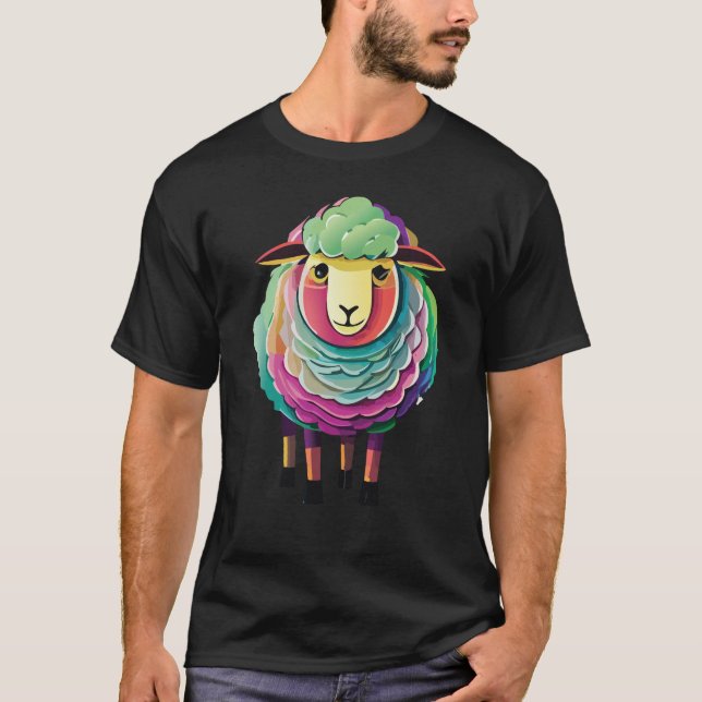 Camiseta Ilustracion de ovejas coloridas (Anverso)