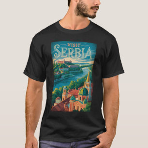 Camiseta Ilustración de paisaje de Serbia Arte de viaje vin