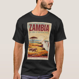 Camiseta Ilustración de paisaje de Zambia Arte de viaje vin