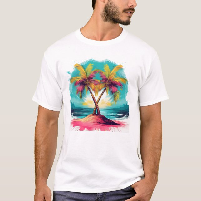 Camiseta Ilustracion de palmeras tropicales vibrantes (Anverso)
