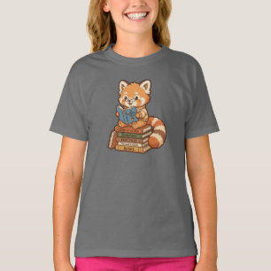Camiseta Ilustración de Panda Rojo Lector Gusano de Libro A
