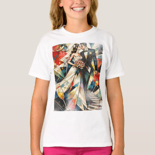Camiseta Ilustración de Pareja de Boda Art Déco Moderna