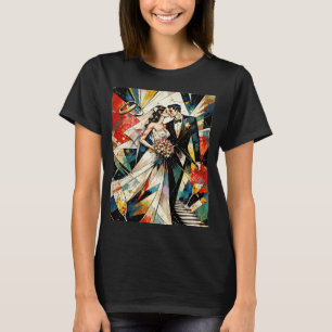 Camiseta Ilustración de pareja de novios con arte deco mode
