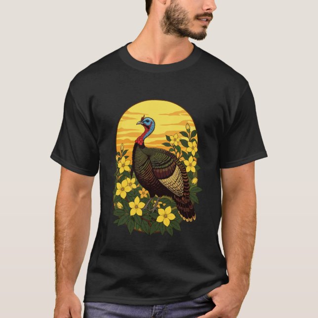 Camiseta Ilustración de pavo salvaje y flores de Gelsemium (Anverso)