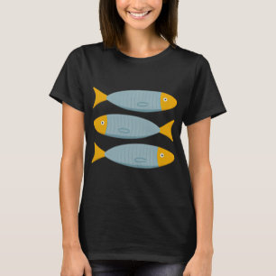 Camiseta Ilustración de peces sardinas en azul y amarillo