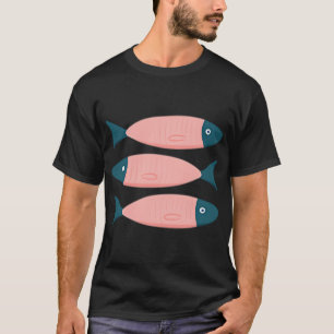 Camiseta Ilustración de peces sardinas en rosa y azul