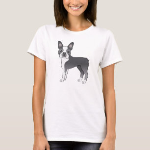 Camiseta Ilustración de perro Boston Terrier azul y blanco