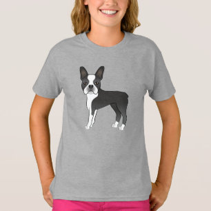 Camiseta Ilustración de perro Boston Terrier en blanco y ne