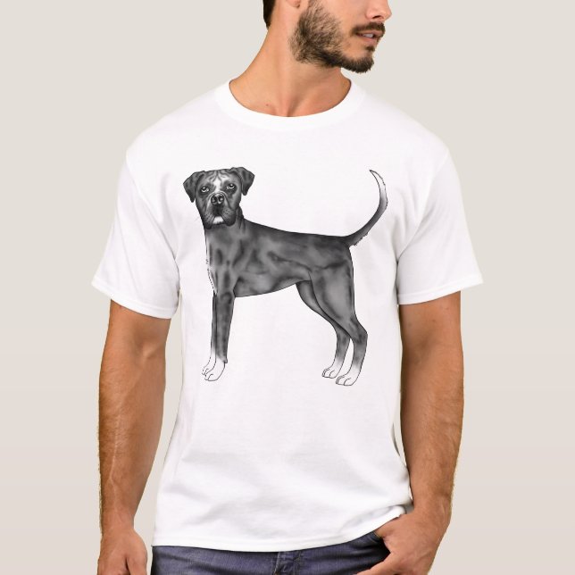 Camiseta Ilustración de perro boxer alemán en blanco y negr (Anverso)