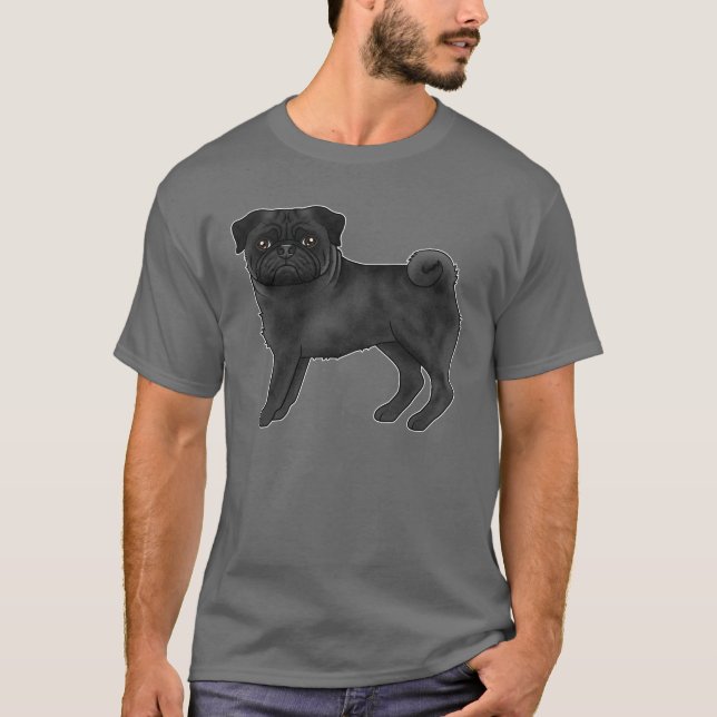Camiseta Ilustracion de perro de cerdo negro adorable caric (Anverso)