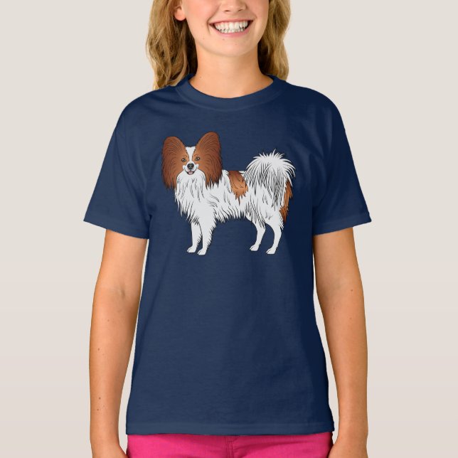 Camiseta Ilustración de perro de dibujos animados Papillon  (Anverso)