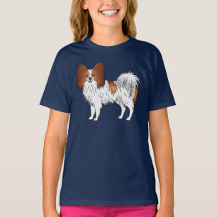 Camiseta Ilustracion De Perro Del Papilón Blanco Y Rojo