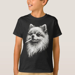Camiseta Ilustración de perro meme fumando Pomerania