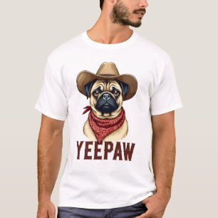 Camiseta Ilustración de perro occidental YeePaw Pug vaquero