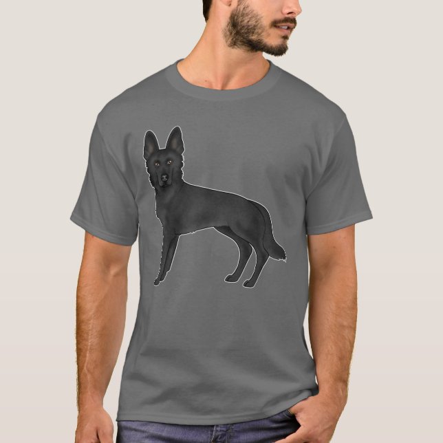 Camiseta Ilustracion de perro pastor de pastor alemán negro (Anverso)