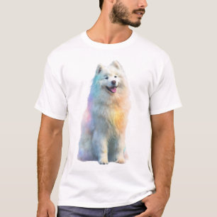 Camiseta Ilustración de perro Samoyed con pelaje de arcoíri