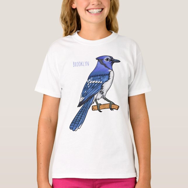 Camiseta Ilustracion de personalizado de ave azul jay (Anverso)