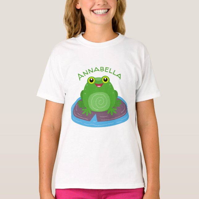 Camiseta Ilustracion de personalizado de rana verde alegre (Anverso)