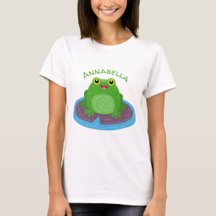 Camiseta Ilustracion de personalizado de rana verde alegre