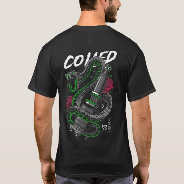Camiseta Ilustracion de piezas de coches enrollados de serp (Reverso)