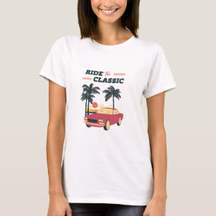 Camiseta Ilustración de playa coche clásico retro