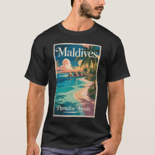 Camiseta Ilustración de playa de Maldivas Arte de viaje vin