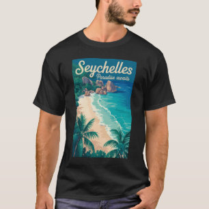 Camiseta Ilustración de playa de Seychelles Arte de viaje v