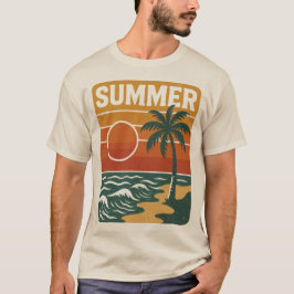 Camiseta Ilustracion de playa de verano retro con palmeras