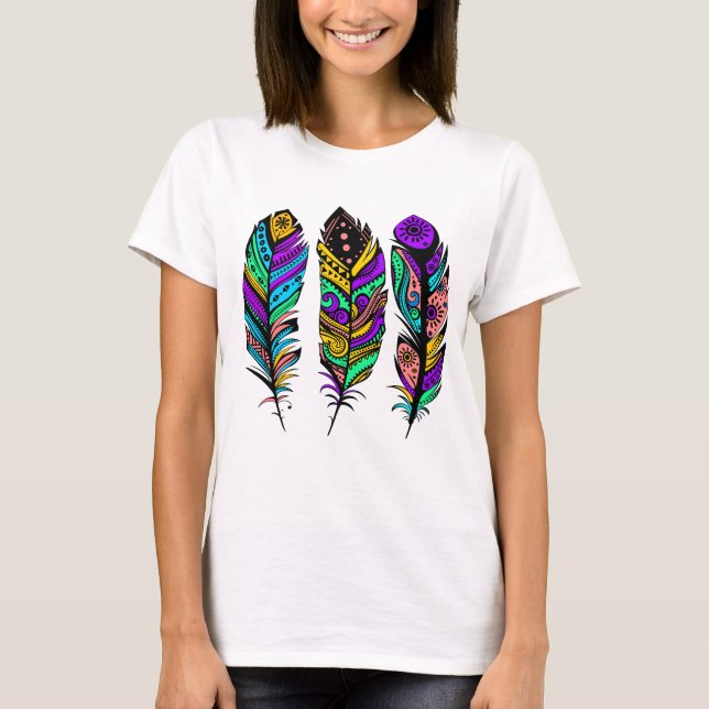 Camiseta Ilustracion de plumas coloridas (Anverso)