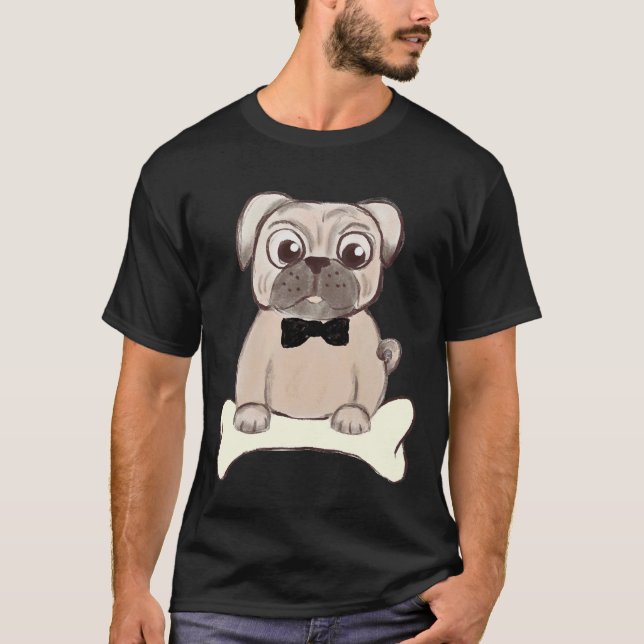Camiseta Ilustración de Pug Adorable con Corbatín Negro 234 (Anverso)