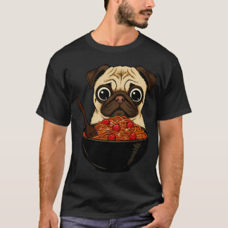 Camiseta Ilustración de pug comiendo ramen tazón de fideos 