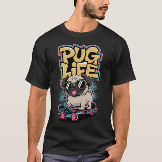 Camiseta Ilustración de Pug Skateboarding para Amantes de l