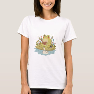 Camiseta Ilustración de rana Cottagecore leyendo un libro