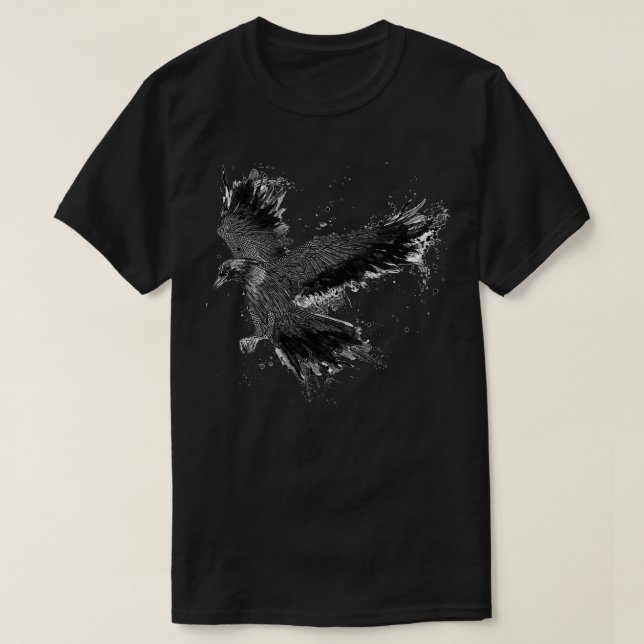 Camiseta Ilustracion de Raven oscuro hecho a mano (Diseño del anverso)