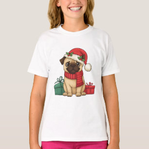 Camiseta Ilustración de regalo de Navidad de Pug lindo Sant