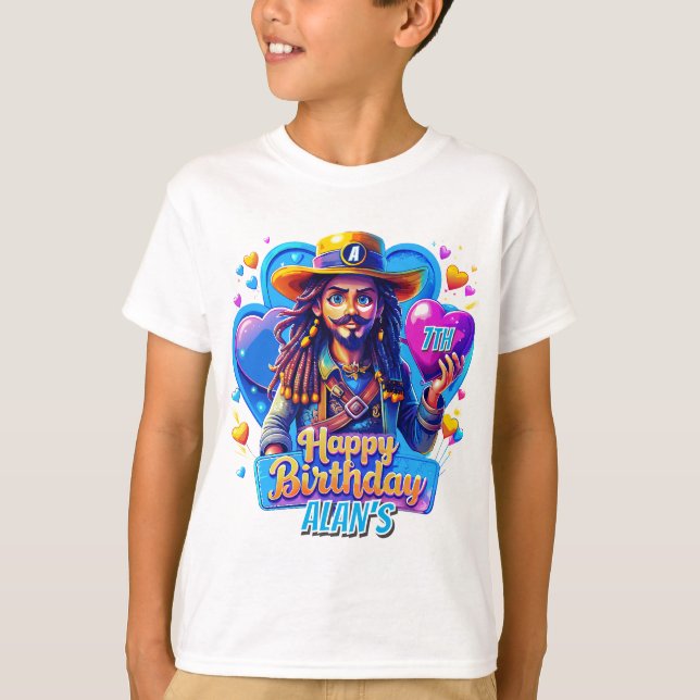 Camiseta Ilustracion de Regalos de Cumpleaños de los Pirata (Anverso)